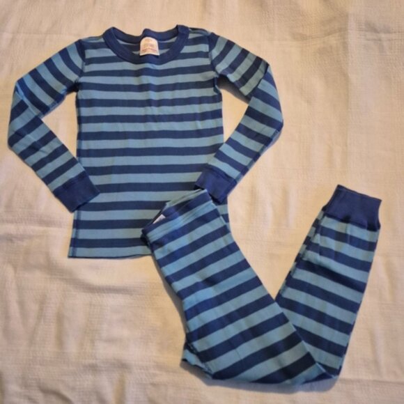Hanna Andersson boys size 5 2 tone blue pajama set, pants need new elastic - Picture 1 of 9